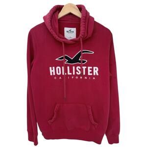 Hollister Hoodie Mens Large Red Embroidered Logo Pullover Sweatshirt